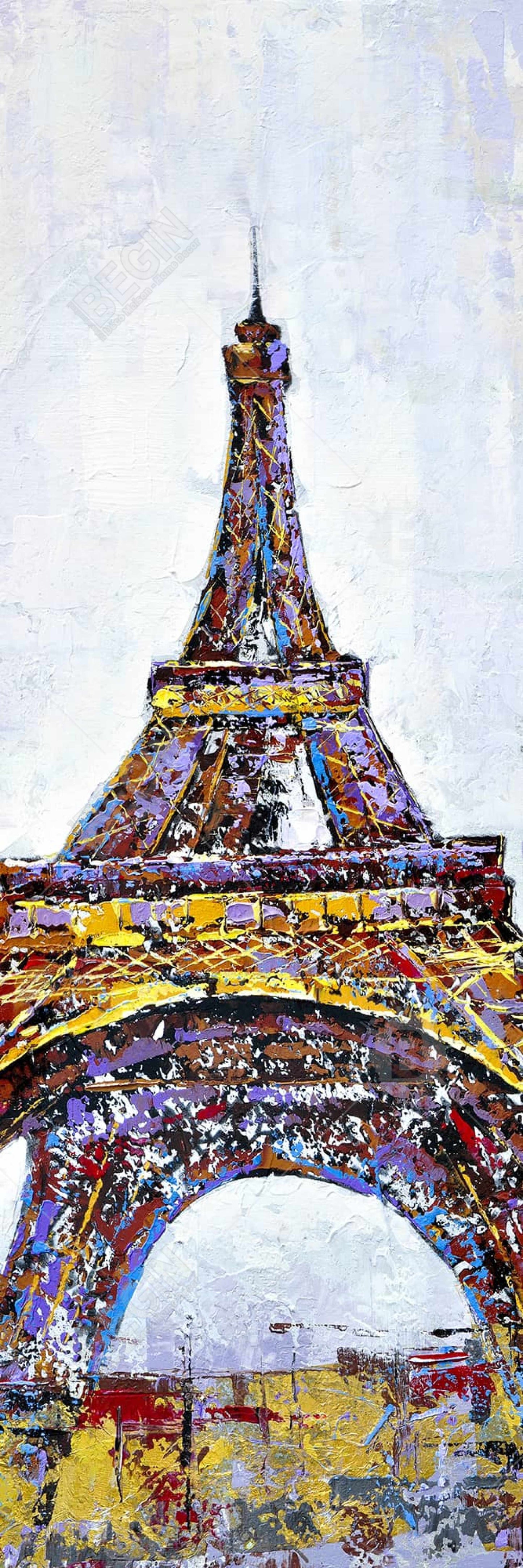 Toile de chambre à coucher avec bâtiment jaune | Peinture abstraite sur la Tour Eiffel