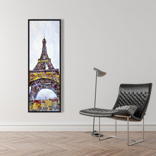 Toile de chambre à coucher avec bâtiment jaune | Peinture abstraite sur la Tour Eiffel