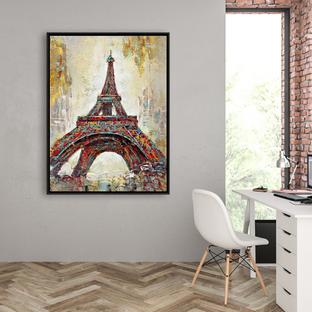 Toile d'architecture jaune - Décoration d'intérieur abstraite Tour Eiffel