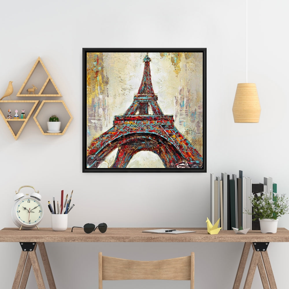 Toile d'architecture jaune - Décoration d'intérieur abstraite Tour Eiffel