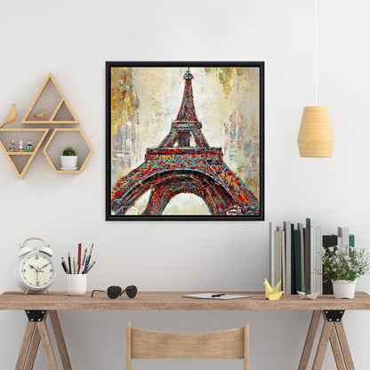 Toile d'architecture jaune - Décoration d'intérieur abstraite Tour Eiffel