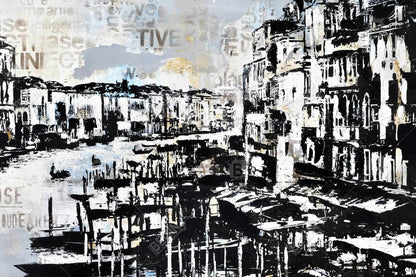 Décoration de chambre côtière | Toile abstraite bleue représentant le port de Venise