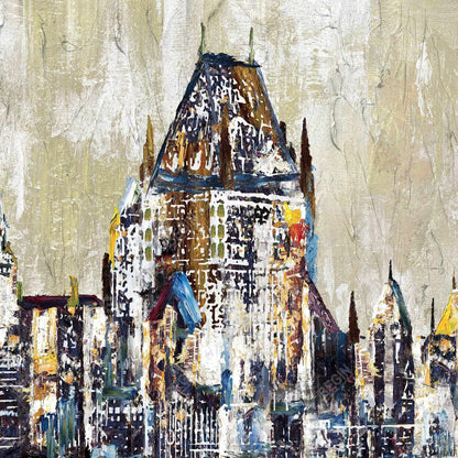 Abstract Château Frontenac Canvas | Cities Blue Framed Art