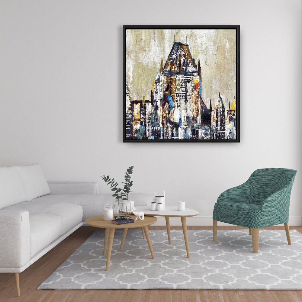 Abstract Château Frontenac Canvas | Cities Blue Framed Art
