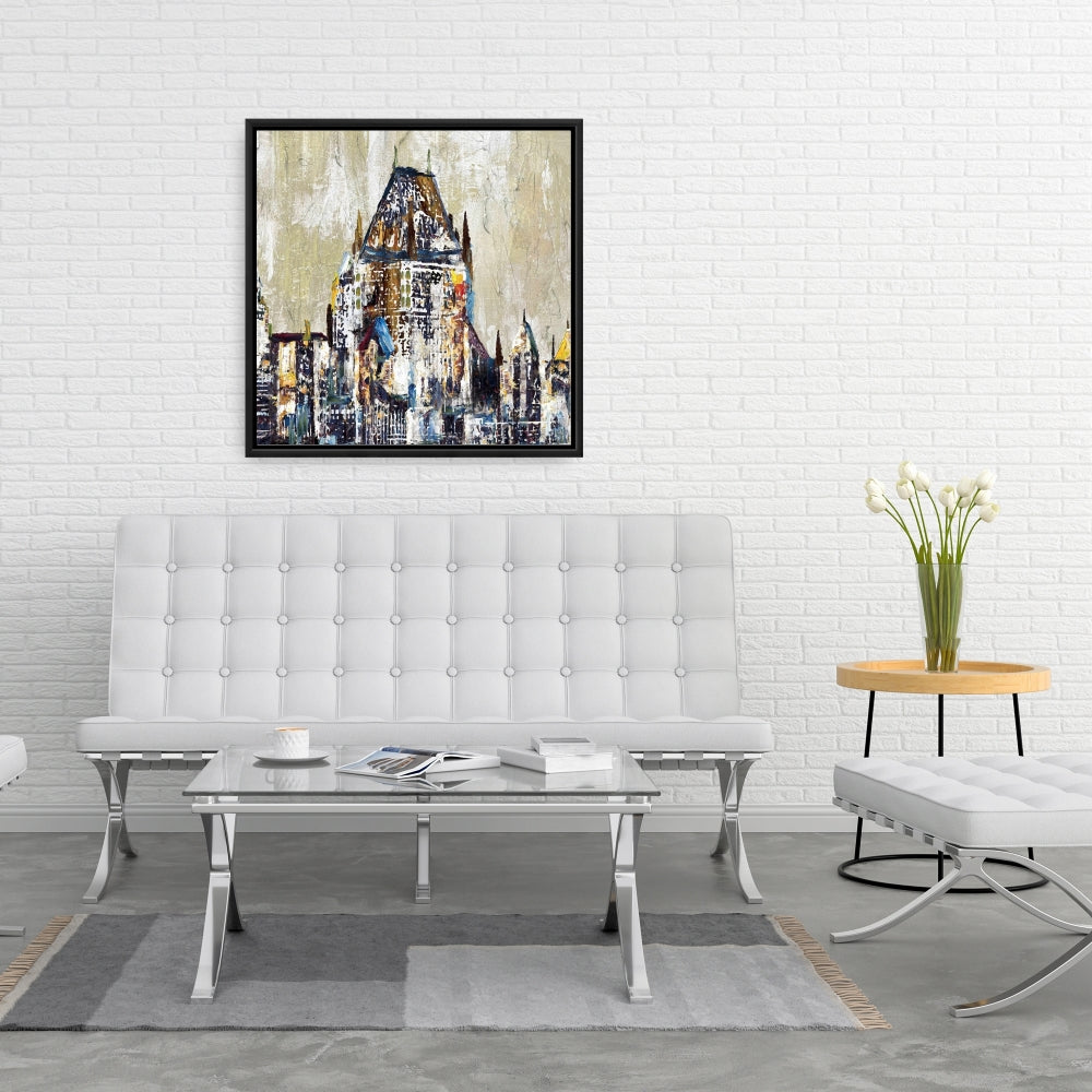 Abstract Château Frontenac Canvas | Cities Blue Framed Art