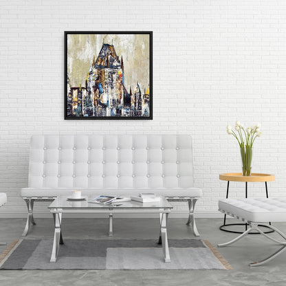Abstract Château Frontenac Canvas | Cities Blue Framed Art