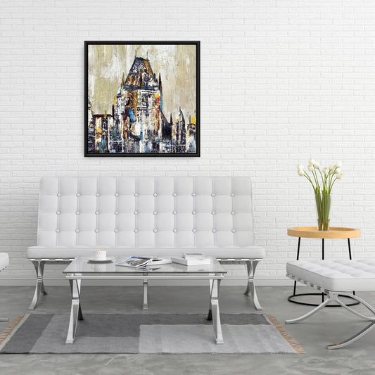 Abstract Château Frontenac Canvas | Cities Blue Framed Art