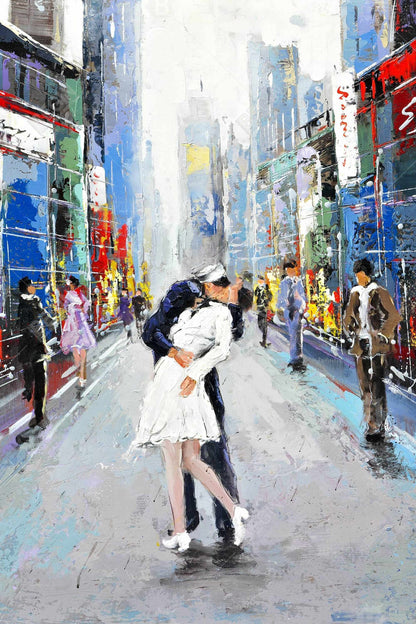 Blue Bedroom Canvas | Kiss of Times Square Framed Wall Art