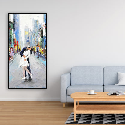 Toile de chambre bleue | Décoration murale encadrée « Kiss of Times Square »