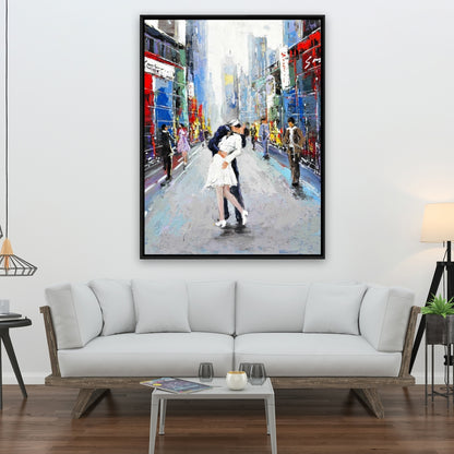 Toile de chambre bleue | Décoration murale encadrée « Kiss of Times Square »