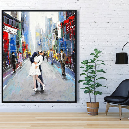 Toile de chambre bleue | Décoration murale encadrée « Kiss of Times Square »