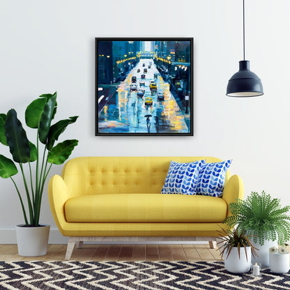 Rainy Streets of New York Canvas | Blue Framed Home Decor