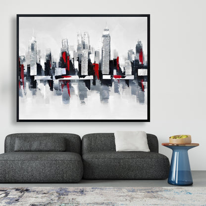 Gray and Red Cityscape Canvas | Urban Home Decor Wall Art