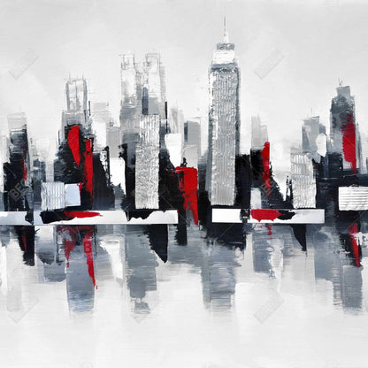 Gray and Red Cityscape Canvas | Urban Home Decor Wall Art