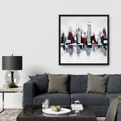 Gray and Red Cityscape Canvas | Urban Home Decor Wall Art
