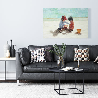 Little Girls at the Beach - Coastal Marine Canvas Home Decor