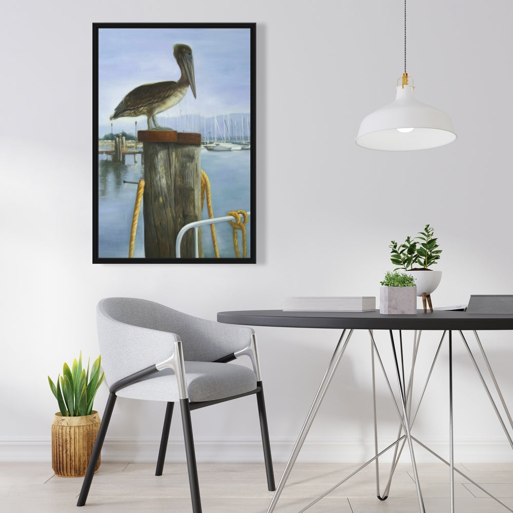Blue Pelican Framed Canvas | Animals Bathroom Decor Wall Art