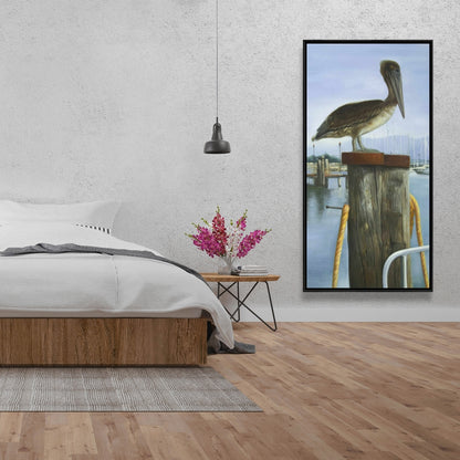 Blue Pelican Framed Canvas | Animals Bathroom Decor Wall Art