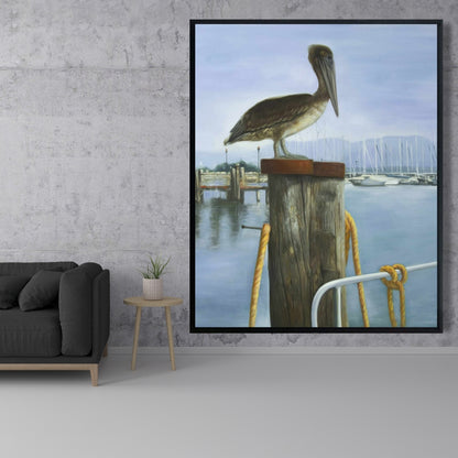 Blue Pelican Framed Canvas | Animals Bathroom Decor Wall Art