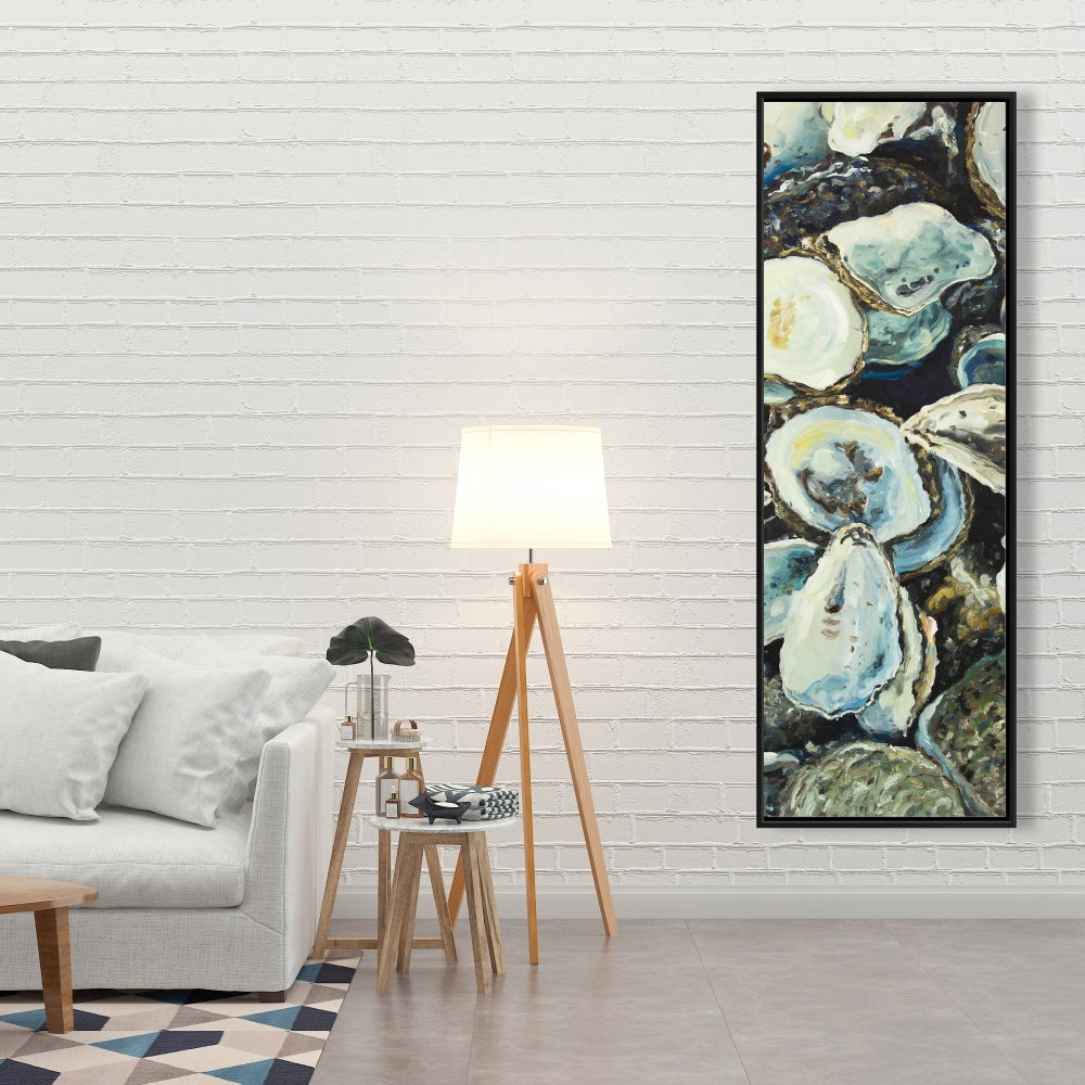 Oyster Shells Coastal Aquatic Framed Canvas | Home Decor