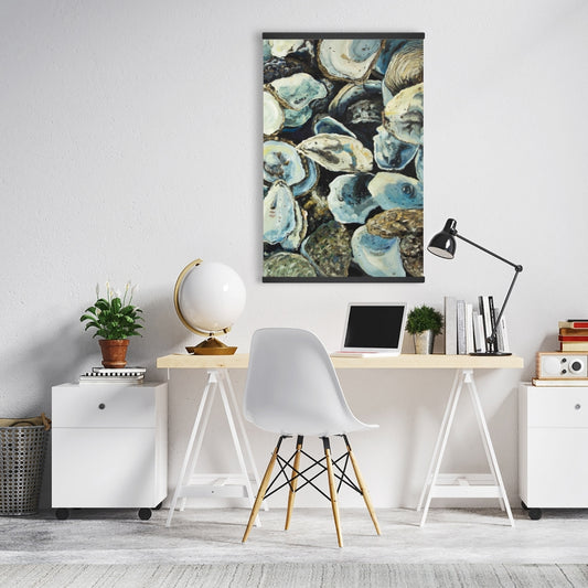 Oyster Shells Blue Coastal Magnetic Canvas | Aquatic Home Decor