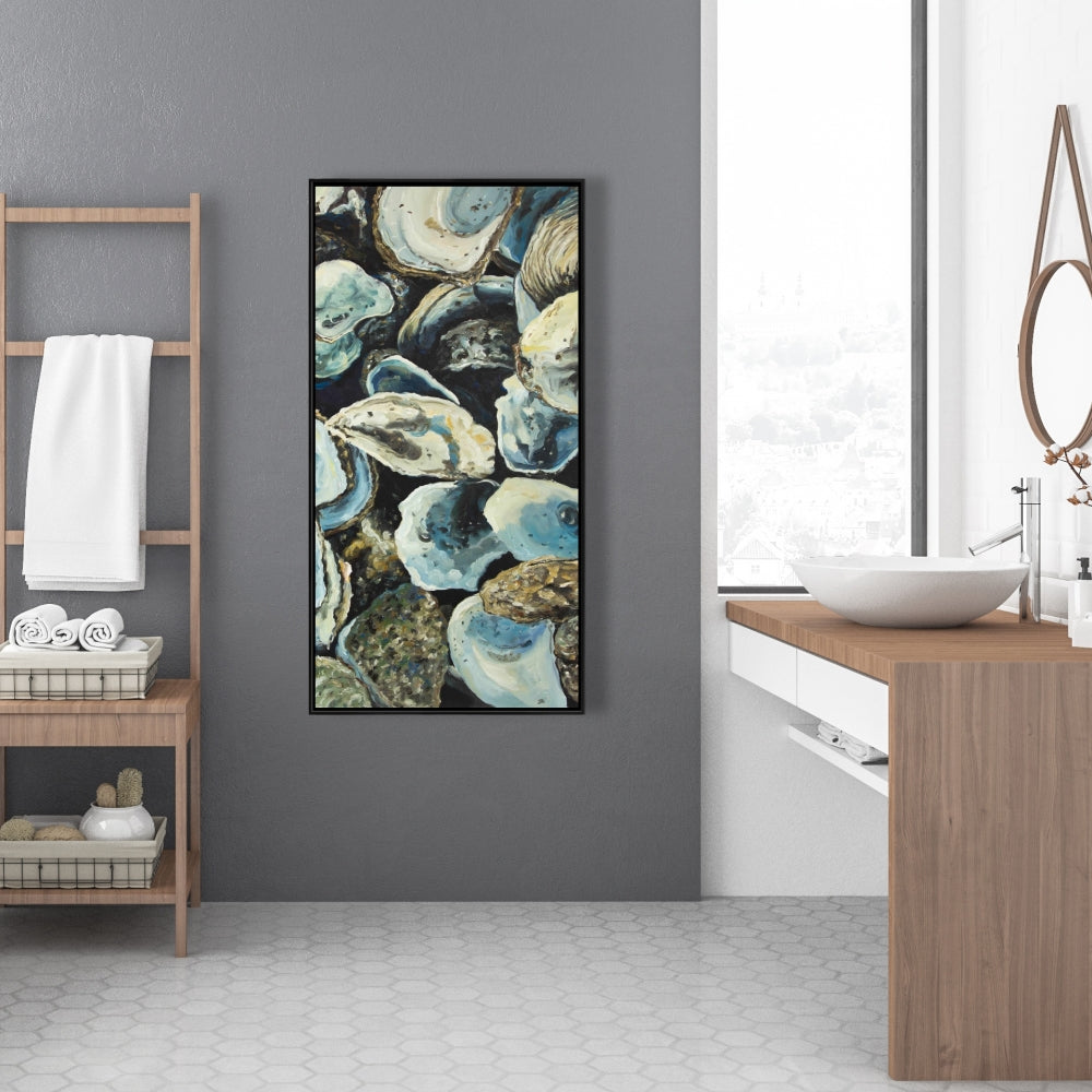 Oyster Shells Coastal Aquatic Framed Canvas | Home Decor