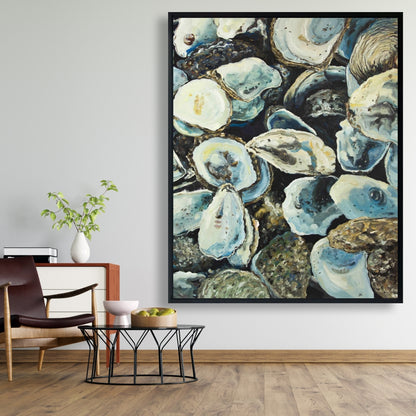 Oyster Shells Coastal Aquatic Framed Canvas | Home Decor