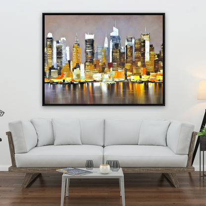 Gratte-ciel texturés de nuit | Toile encadrée marron