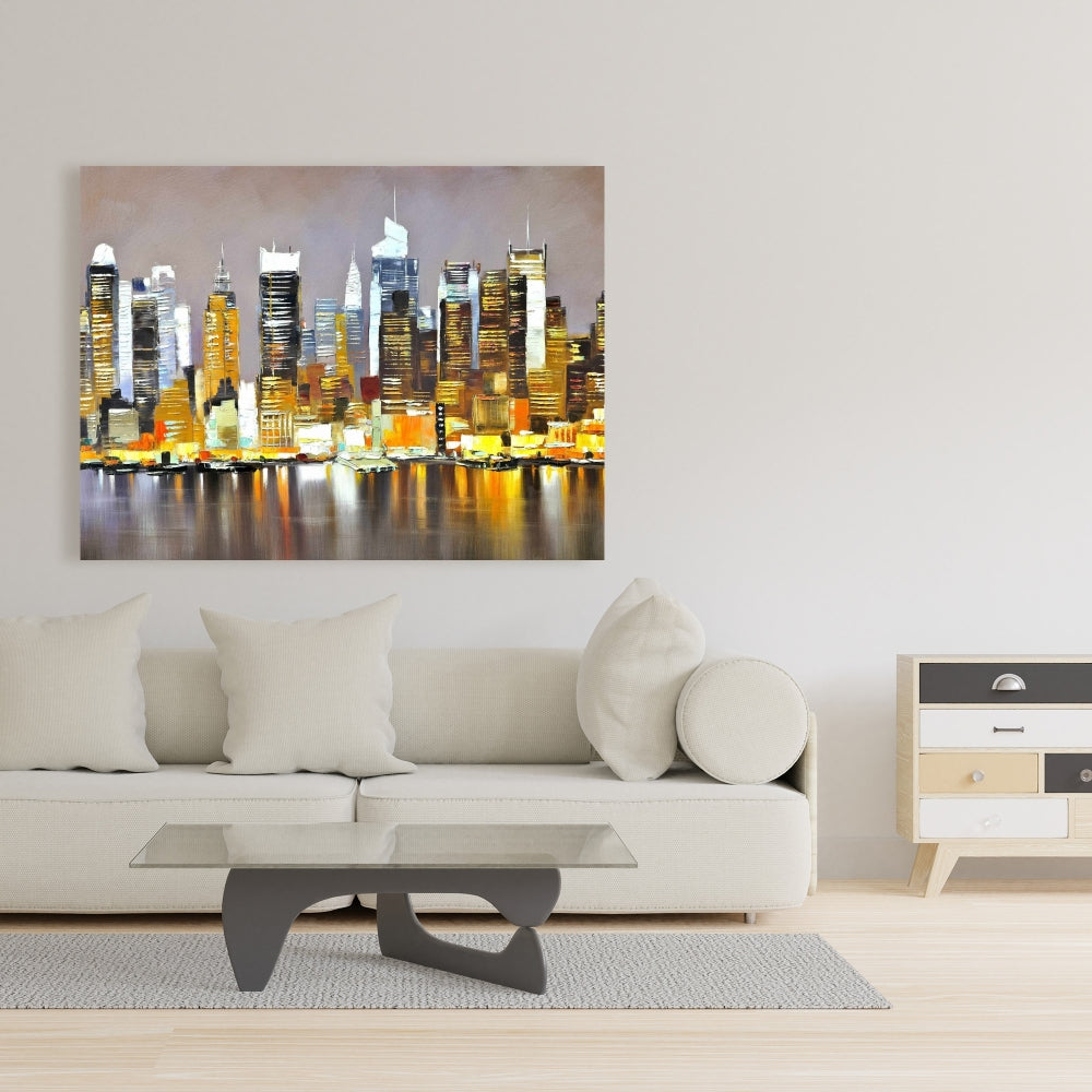 Texturized Skyscrapers by Night | Brown Canvas Wall Art