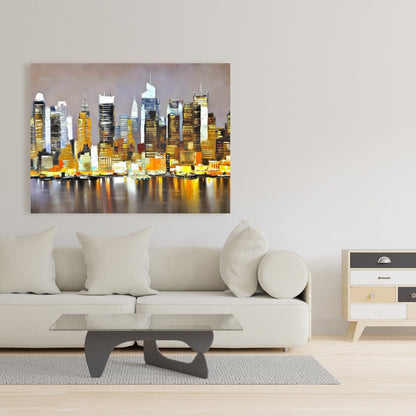 Texturized Skyscrapers by Night | Brown Canvas Wall Art