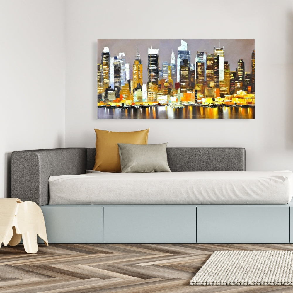 Texturized Skyscrapers by Night | Brown Canvas Wall Art