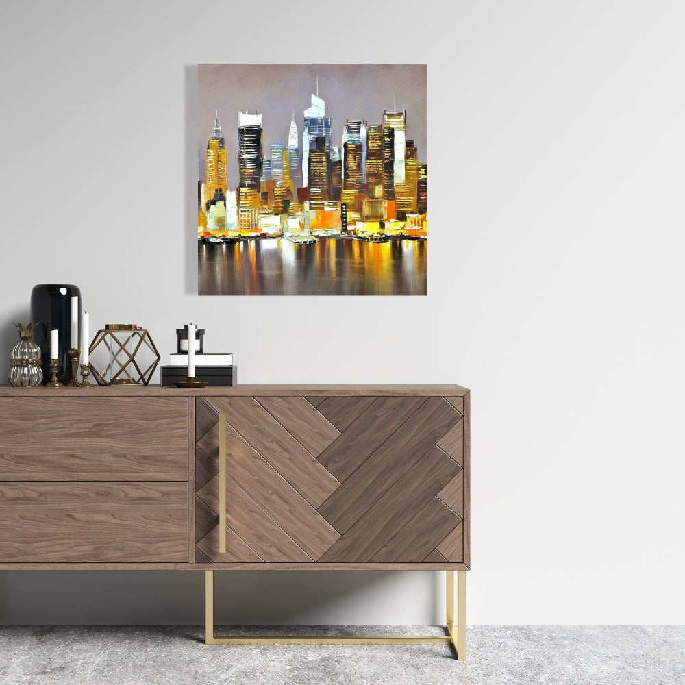 Texturized Skyscrapers by Night | Brown Canvas Wall Art
