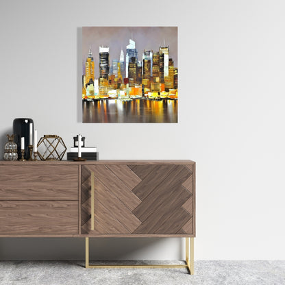 Texturized Skyscrapers by Night | Brown Canvas Wall Art