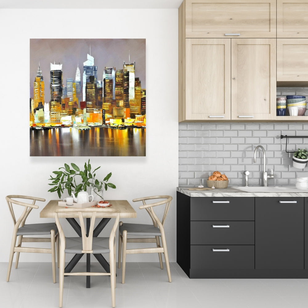 Texturized Skyscrapers by Night | Brown Canvas Wall Art