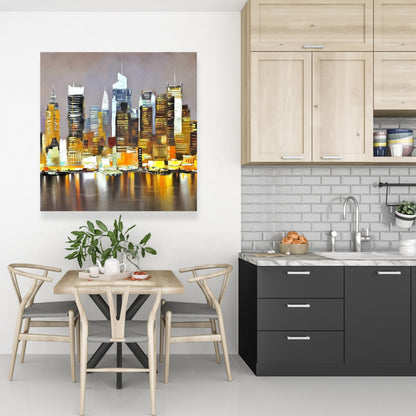 Texturized Skyscrapers by Night | Brown Canvas Wall Art