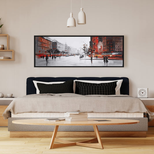 Classic Street Scene Canvas | Gray Framed Wall Art Decor