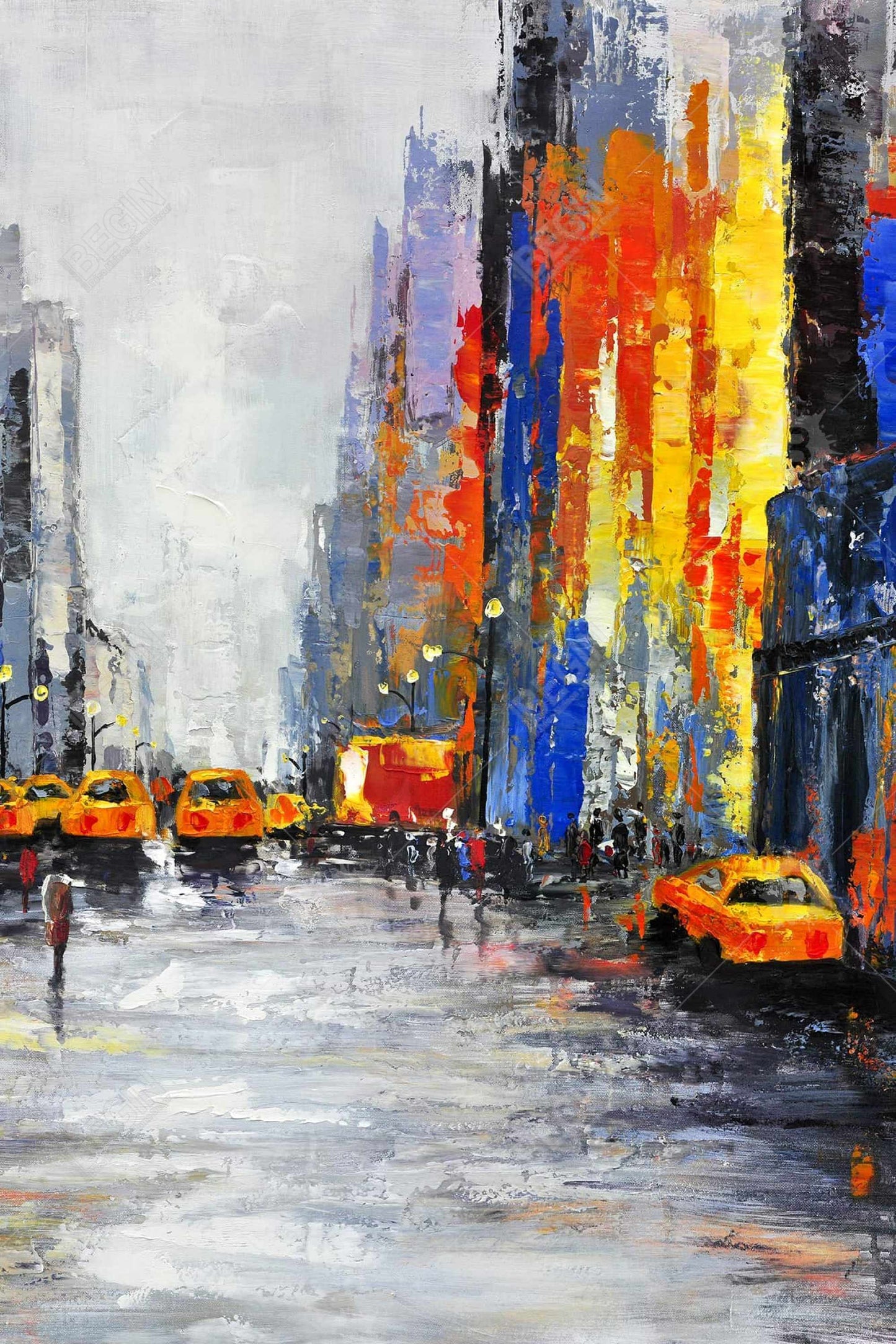 Color Spotted Street with Taxis Canvas | Building Cities Blue