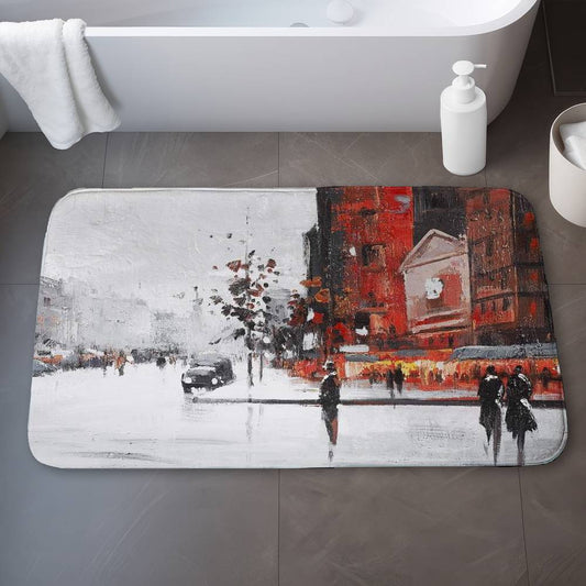 Classic Street Scene Gray Bath Mat | Living Room Decor