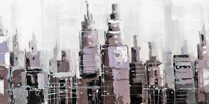 Toile abstraite représentant un paysage urbain en niveaux de gris – Décoration murale blanche pour chambre à coucher