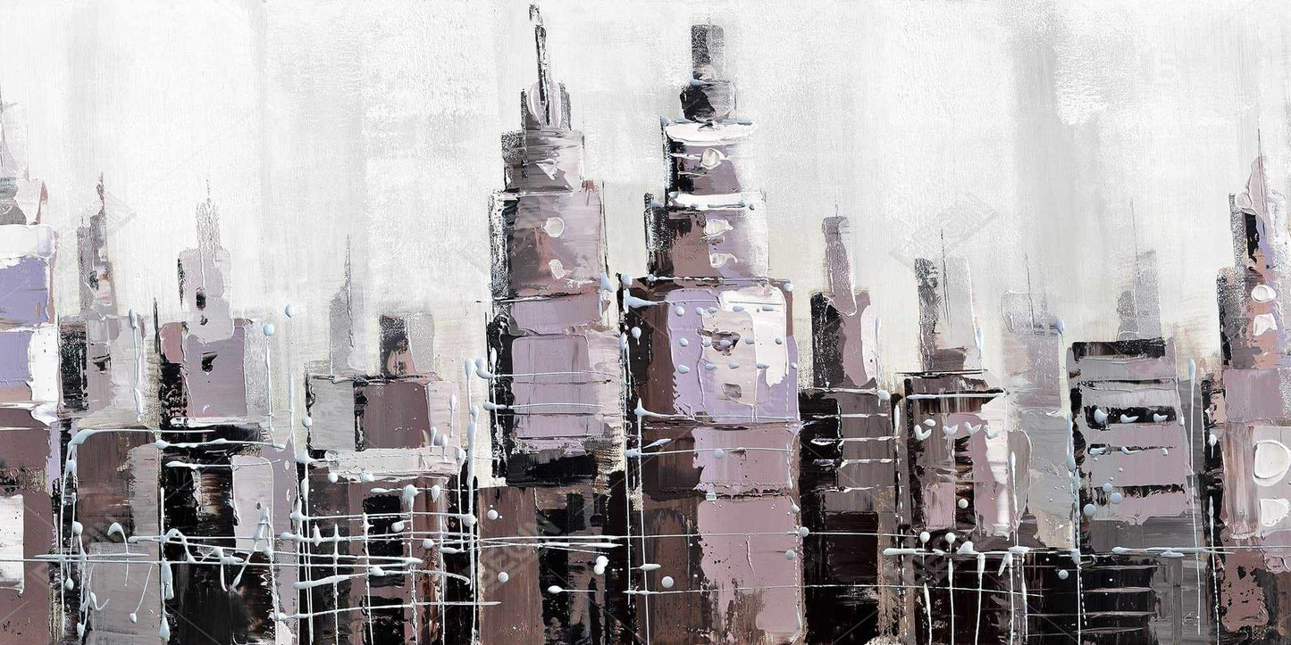 Toile abstraite représentant un paysage urbain en niveaux de gris – Décoration de chambre moderne