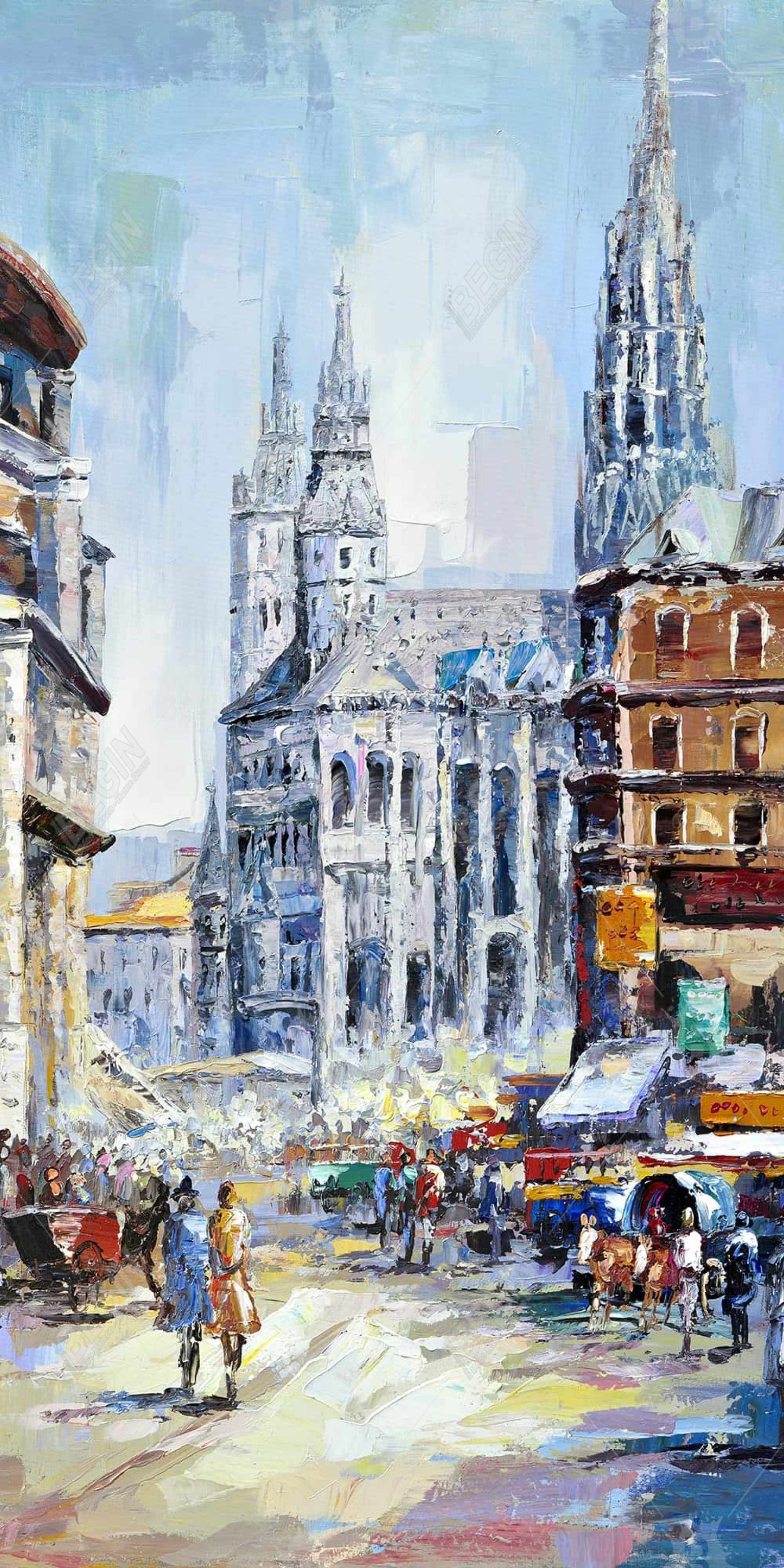 Contemporary Building Blue Canvas - Busy Street Wall Art Decor