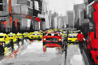 Toile abstraite avec circulation et pluie - Décoration murale industrielle