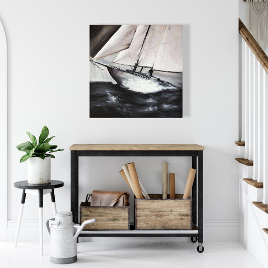 Coastal Bedroom Canvas - Boat in a Storm | Home Decor Art