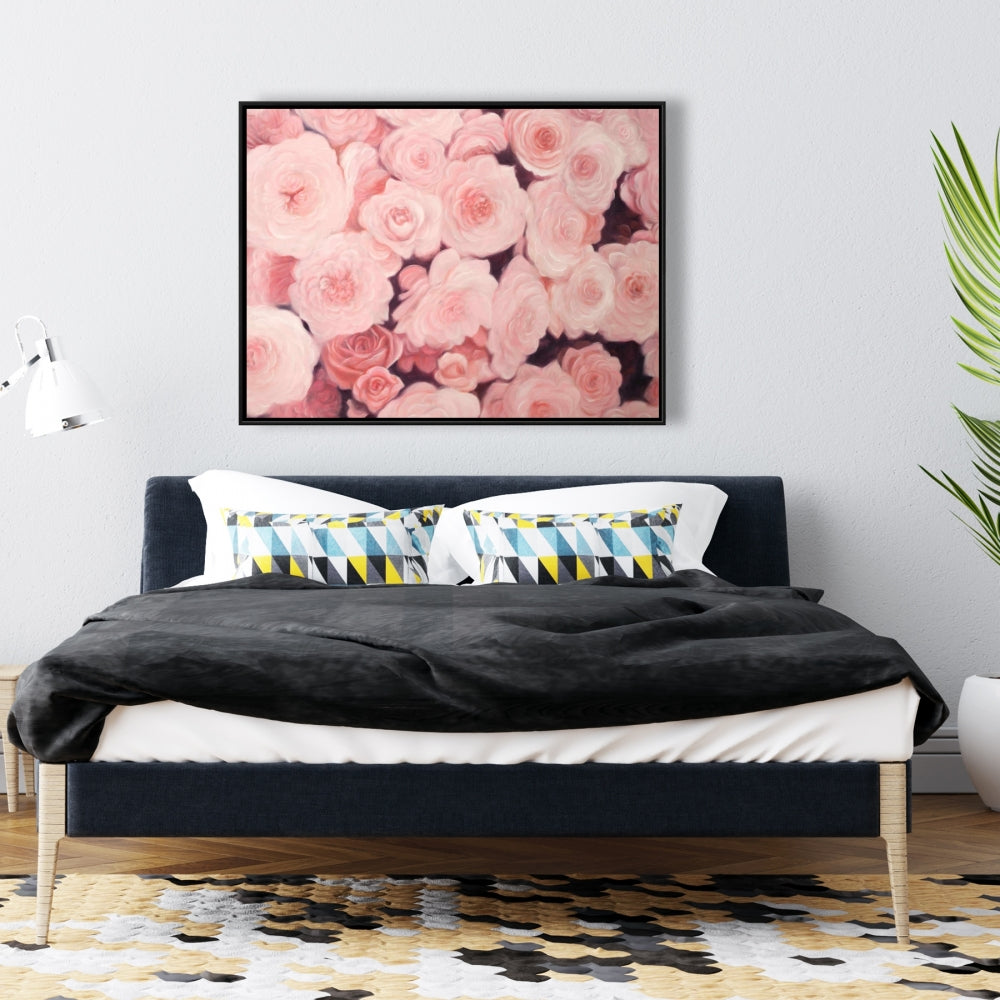 Toile Champ de fleurs roses | Décoration botanique romantique pour la maison