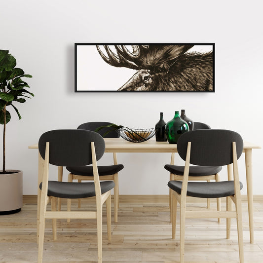 Moose Plume Sepia Brown Deer Framed Canvas | Home Decor