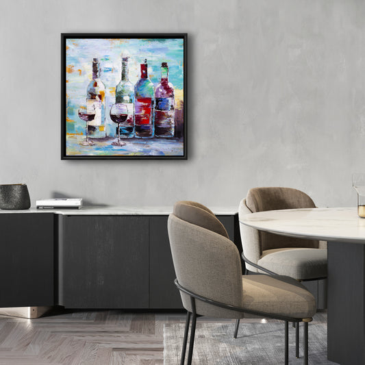 Four Bottles of Wine Canvas - Kitchen Wall Art Decor