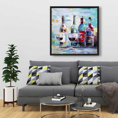 Four Bottles of Wine Canvas - Kitchen Wall Art Decor