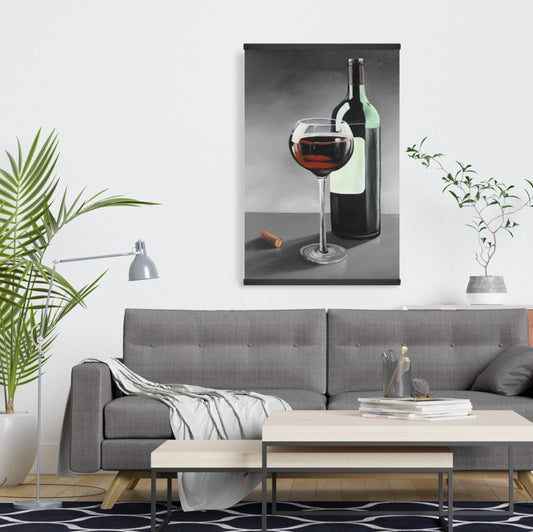 Bottle of Burgundy Canvas | Rustic Gray Magnetic Home Decor