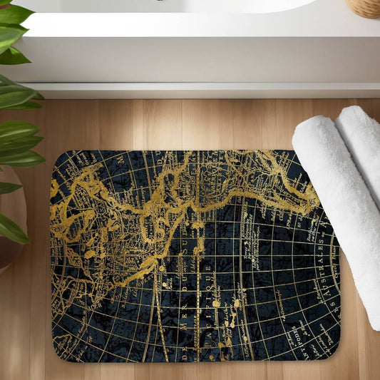 Blue Marine World Map Bath Mat - Industrial Living Room Decor