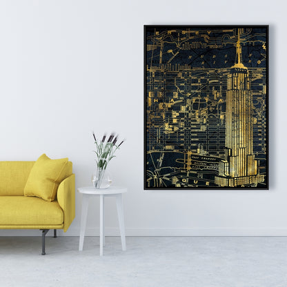 Toile imprimée Gold City Blue | Cadre bleu industriel